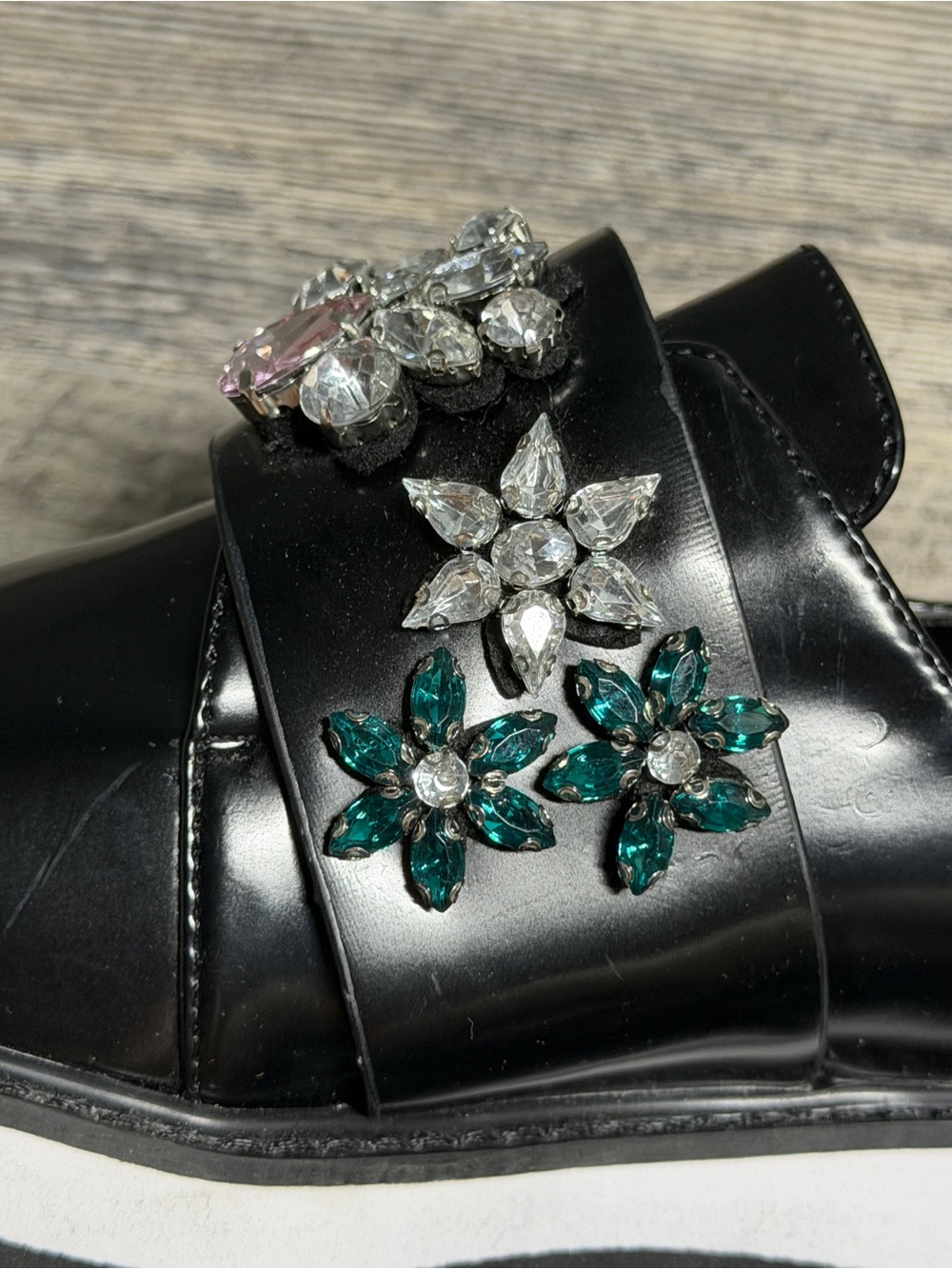 Zara Trafaluc Jeweled Platform Loafers Black Rhinestone Floral Shoes EU 39 US 8 - Picture 6 of 14